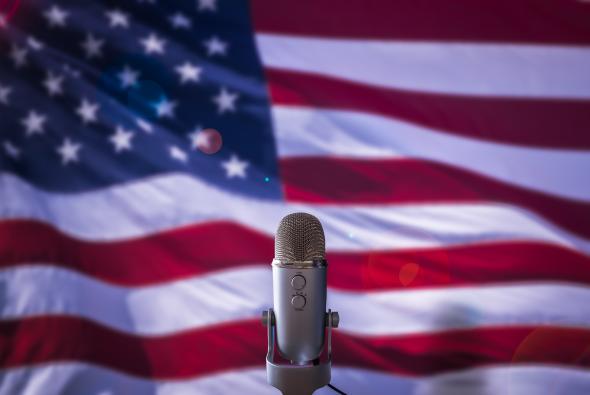 us flag and microphone